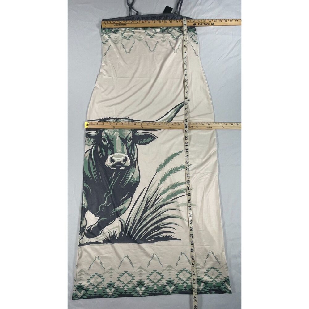 NWT Lucky & Blessed Cowgirl Slip Dress XL Cream Green Bull Aztec Western Maxi - Picture 7 of 10